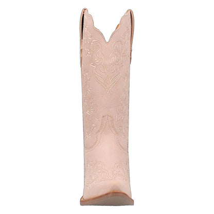 Pink Snip Toe Embroidered Mid-Calf Heeled Cowboy Boots for Women