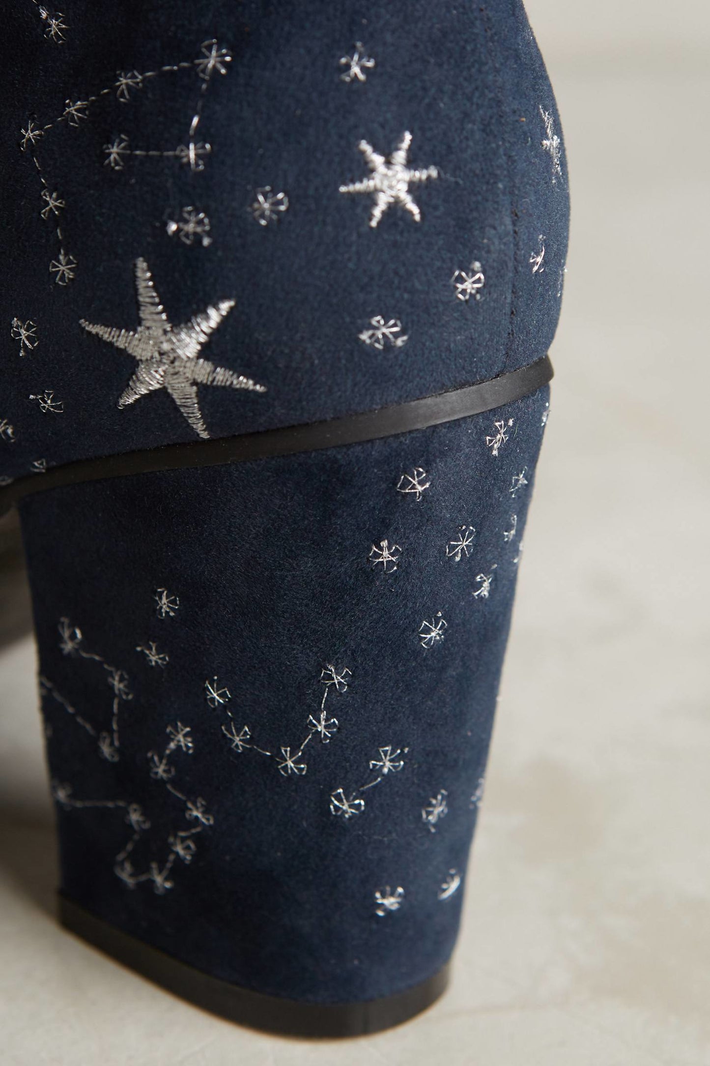 Navy Constellation Pattern Embroidered Chunky Heel Ankle Boots
