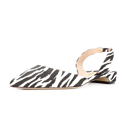 FSJ Zebra Print Slingback Shoes Pointed Toe Comfortable Flats