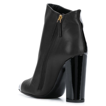Black Booties Cap Toe Side Zip Closure Block Heel Women's Ankle Boots