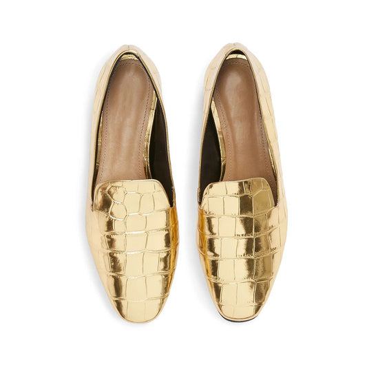 Gold Bamboo Grain Flat Loafers for Women