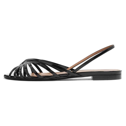 Black Slingback Comfortable Flats Sandals