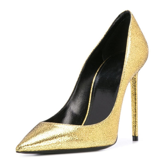 Women's Cracked Textured Stiletto Heel Elegant Gold Pumps