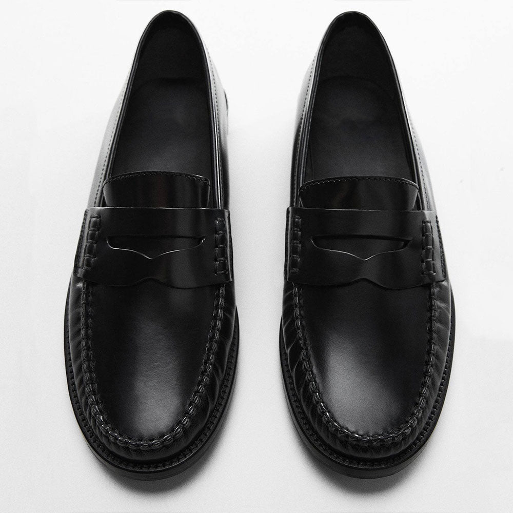 Black Vegan Leather Round Toe Flat Slip-On Formal Loafers