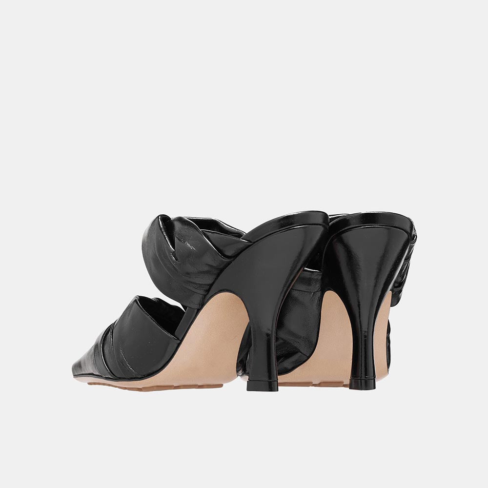 Stylish Pointed Toe Soft Pleated Shoes High Heel Mules in Black