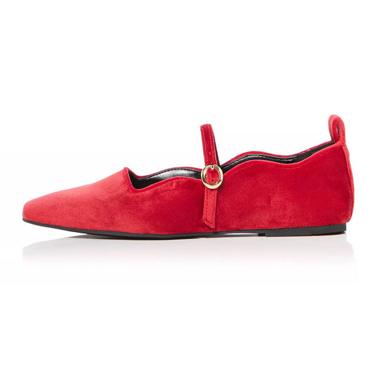 Classic Red Square Toe Strap Buckle Mary Jane Flats for Ladies