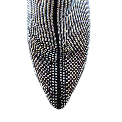 Black Stiletto Heels Pointy Toe Strass Hotfix Ankle Boots
