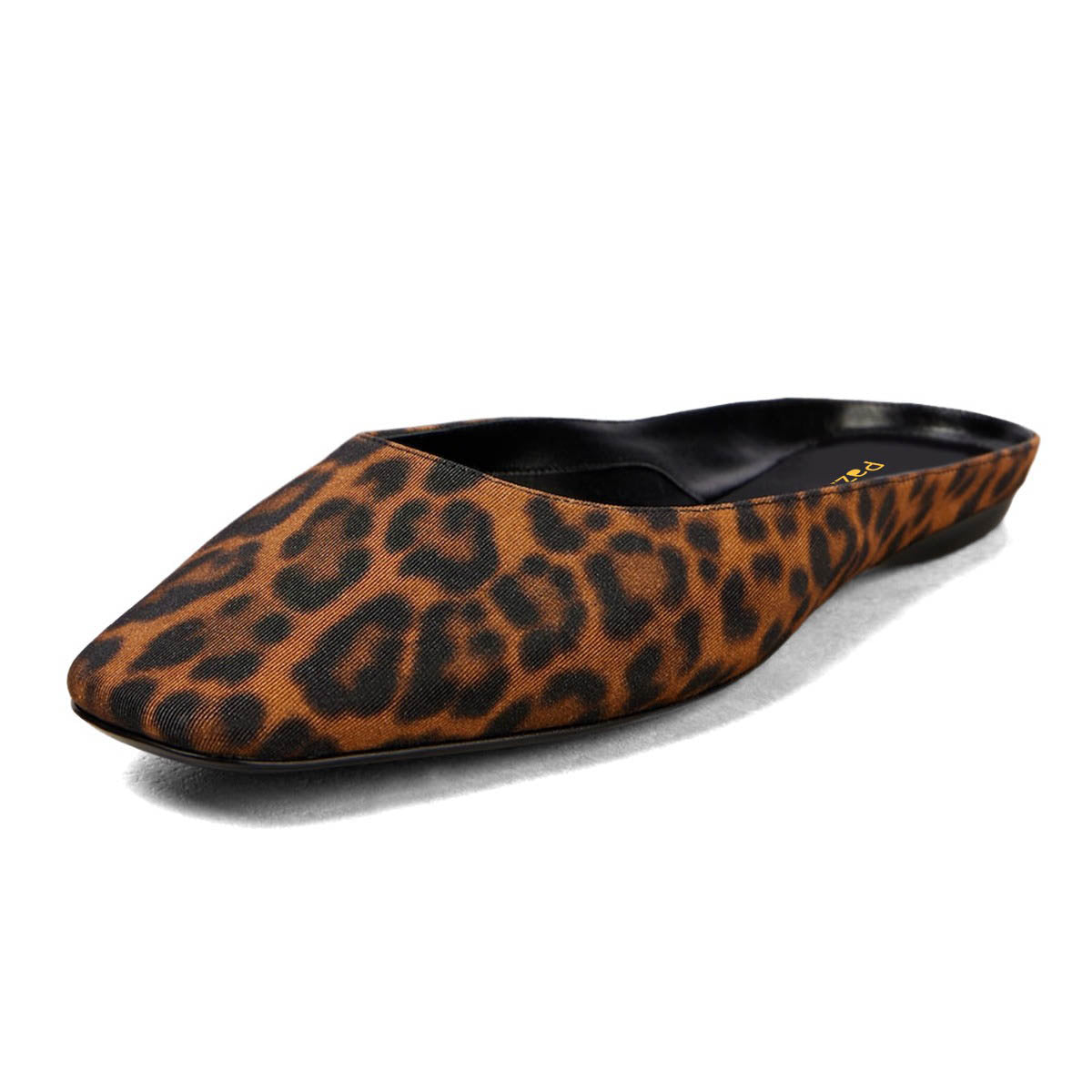 Women's Chic Leopard Print Satin Flat Mules with Square Toe