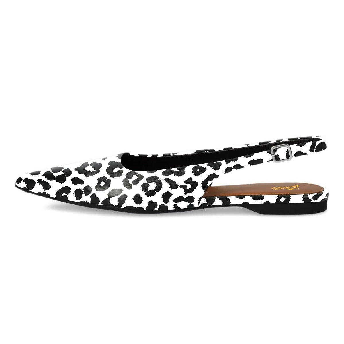 Black and White Pointed Toe Slip-On Slingback Leopard Flats