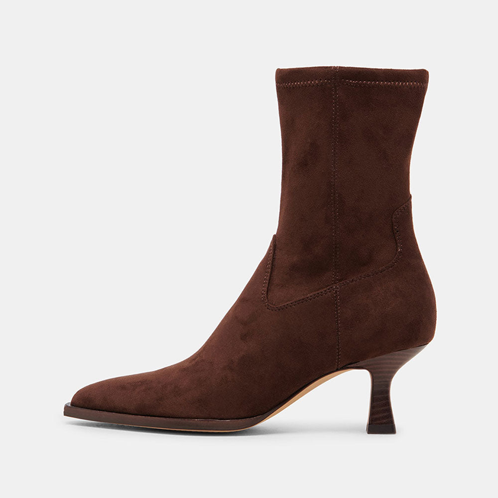 Women's Pointed Toe Spool Heel Zipper Mid Calf Boots in Brown