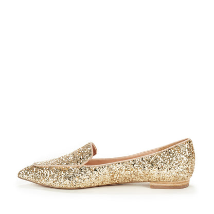 Golden Glitter Loafers for Women Pointy Toe Flats
