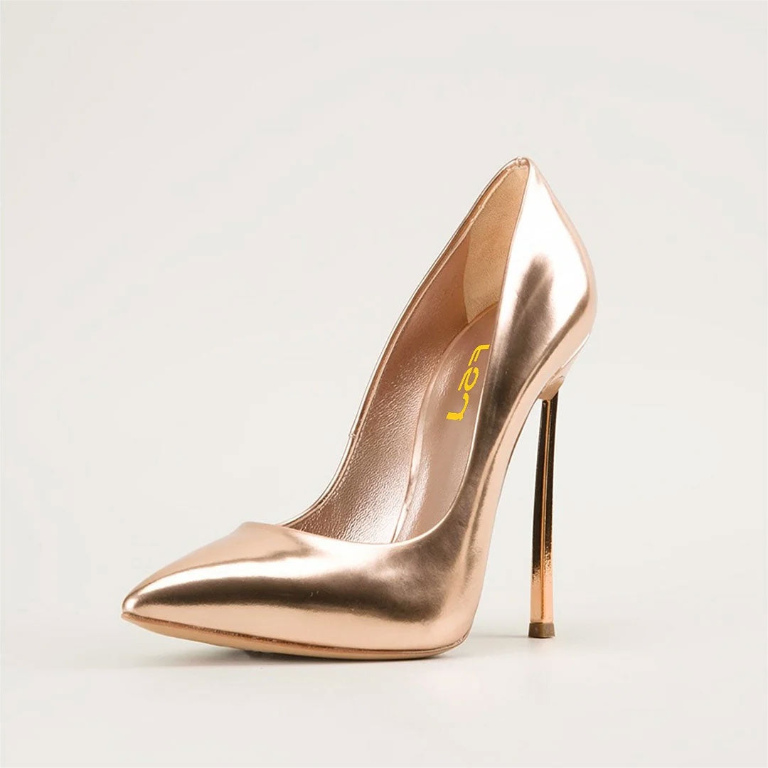 Women's Rose Gold Pointed Toe Stiletto Heels Office Pumps Shoes