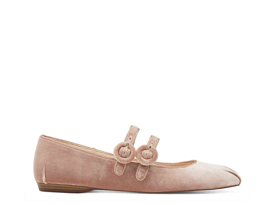 Casual Blush Velvet Round Toe Double Strap Mary Jane Flats