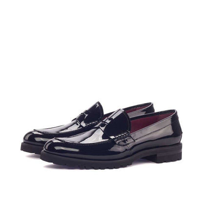 Black Patent Leather Round Toe Flat Slip-On Formal Loafers