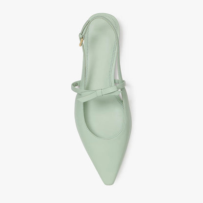 FSJ Comfortable Light Green Bow Slingback Pointed Toe Flats