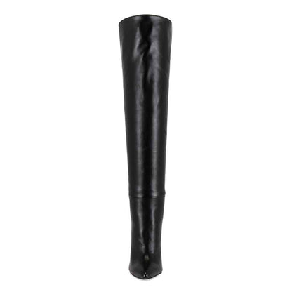 Black Wide Calf Knee High Boots with Stiletto Heels