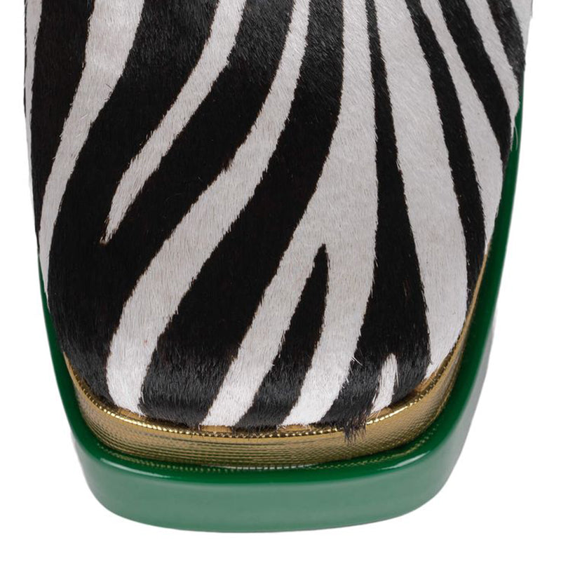 Women's Classic Zebra Print Square Toe Chunky Heel Platform Mules