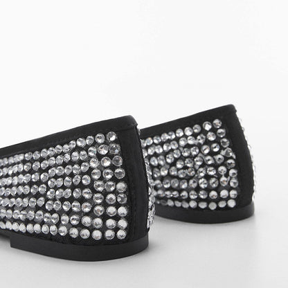 FSJ Black Round Toe Comfy Rhinestone Ballet Flats