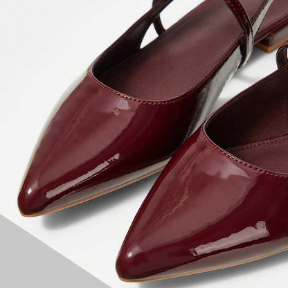 Burgundy Patent Leather Pointed Toe Flats Slingback Shoes for Women