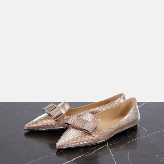 Pink Textured Slip-on Women's Shoes Pointed Toe Flats with Bow