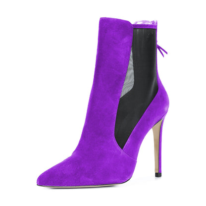 Women's Purple Back Zipper Pointed Toe Stiletto Heels Ankle Boots