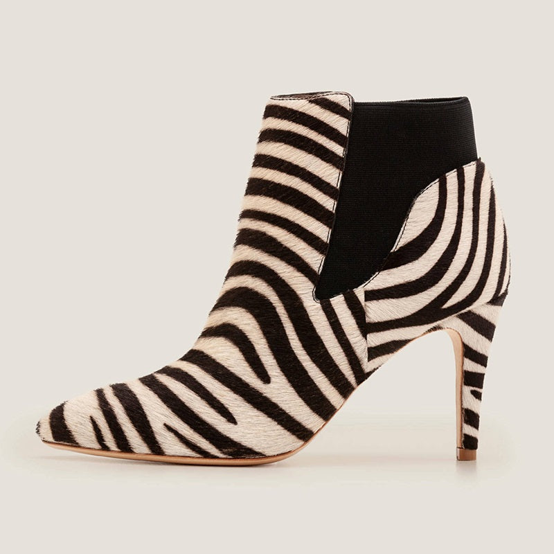 Zebra Print Fashion Boots Horse Fur Stiletto Heel Ankle Boots