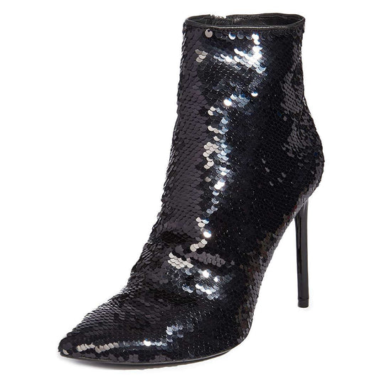 Women's Sequin Pointed Toe Stiletto Heel Ankle Boots in Black