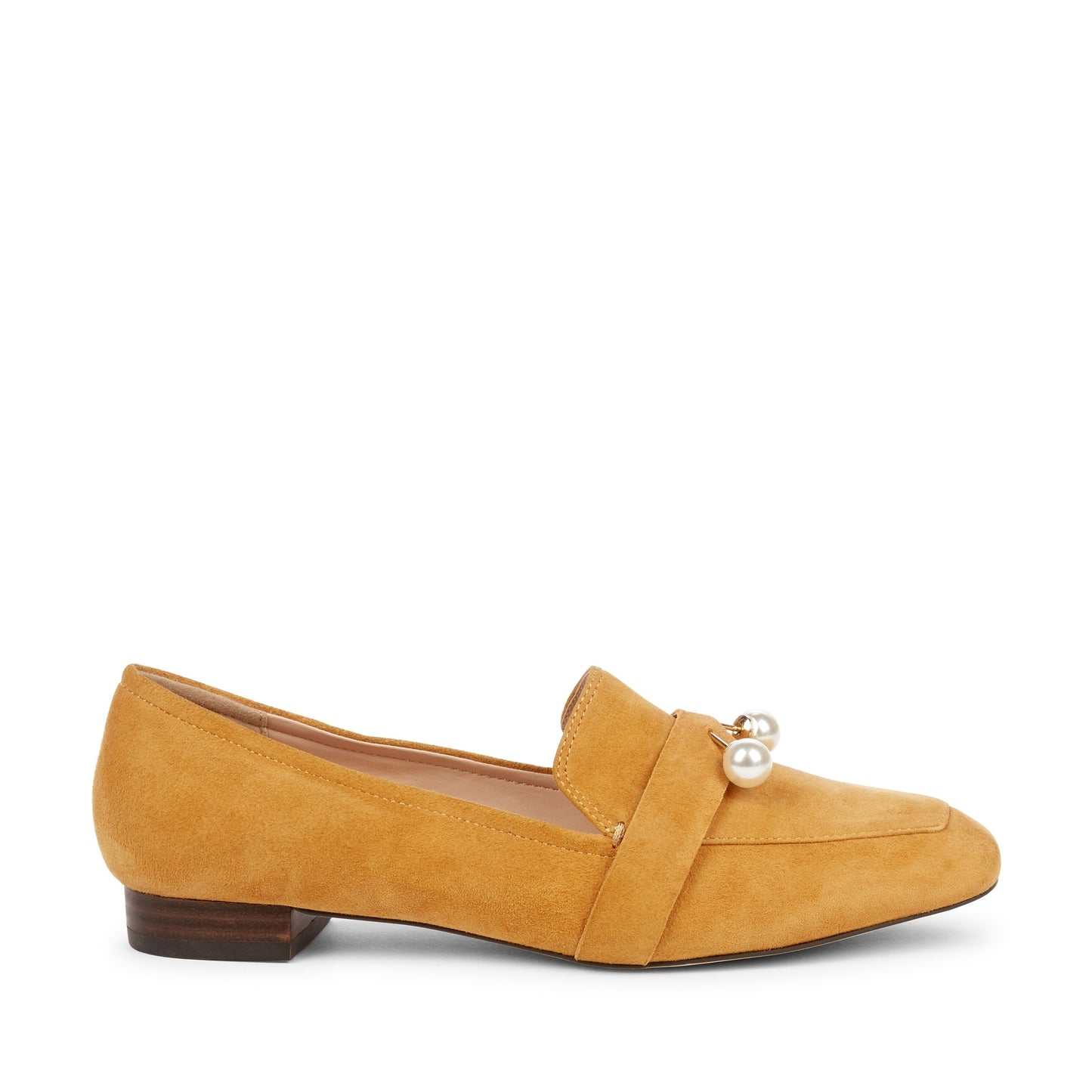 Mustard Square Toe Loafers for Women Comfortable Flats with Pearl
