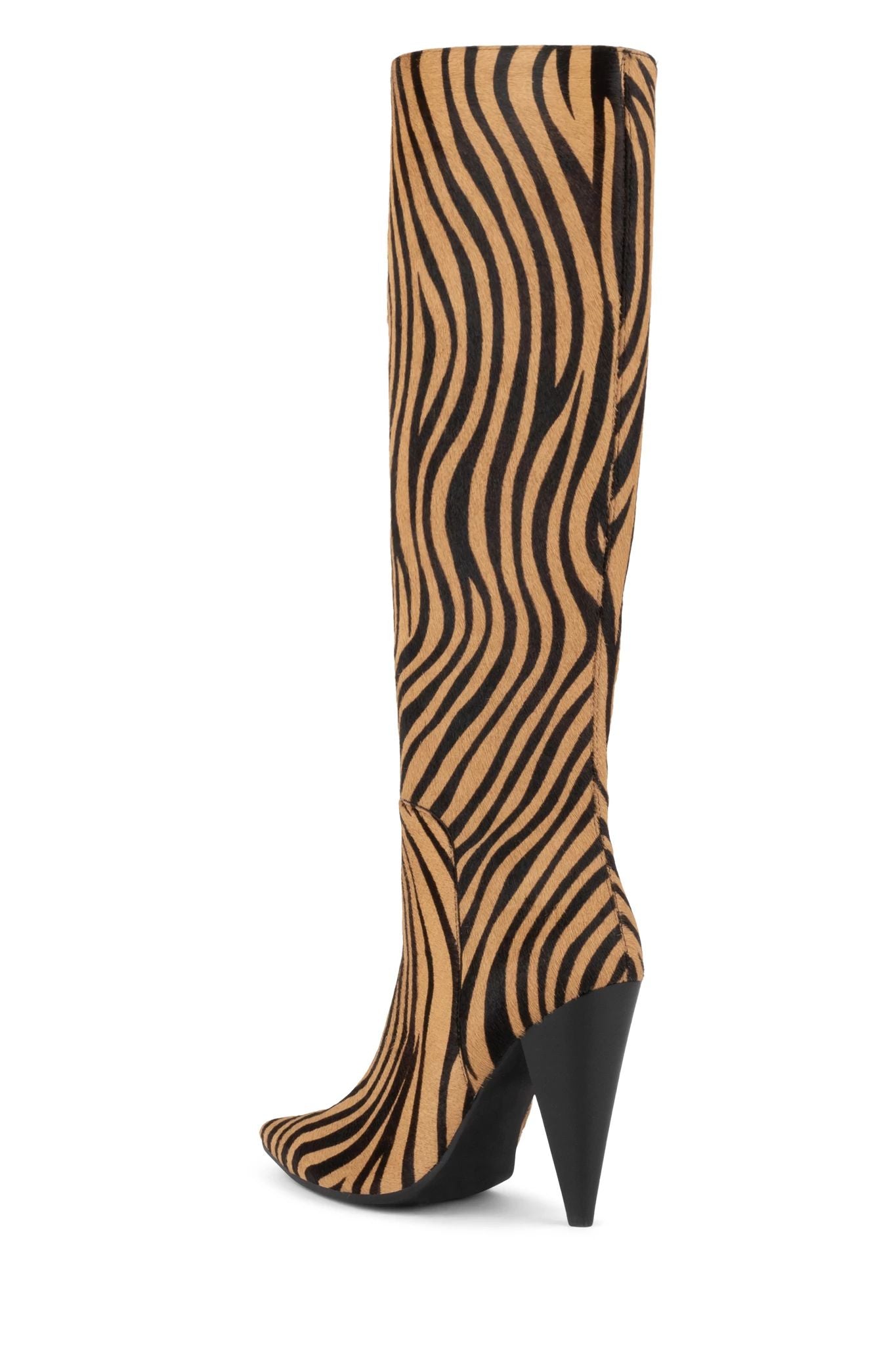 Brown and Black Zebra Fashion Boots Cone Heel Knee High Boots
