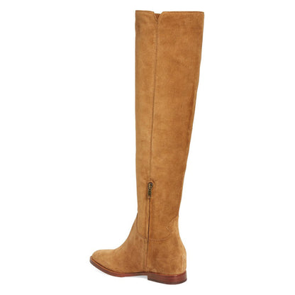 Tan Vegan Suede Vintage Comfortable Flat Knee High Boots