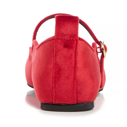 Classic Red Square Toe Strap Buckle Mary Jane Flats for Ladies