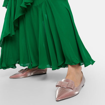 Pink Textured Slip-on Women's Shoes Pointed Toe Flats with Bow