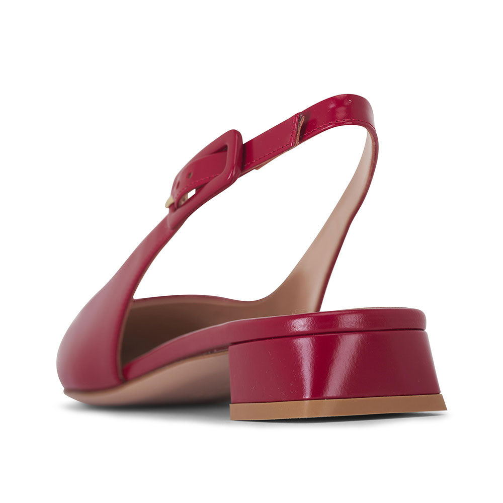 Women's Square Pointed Toe Buckle Slingback Pumps Heels in Red