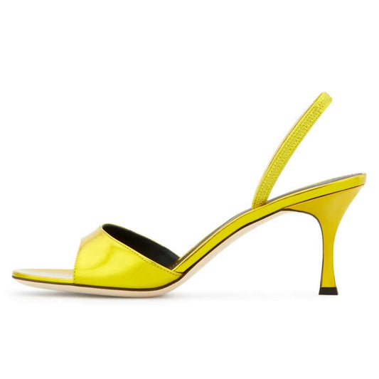 Yellow Patent Leather Open-Toe Spool Heel Slingback Summer Sandals