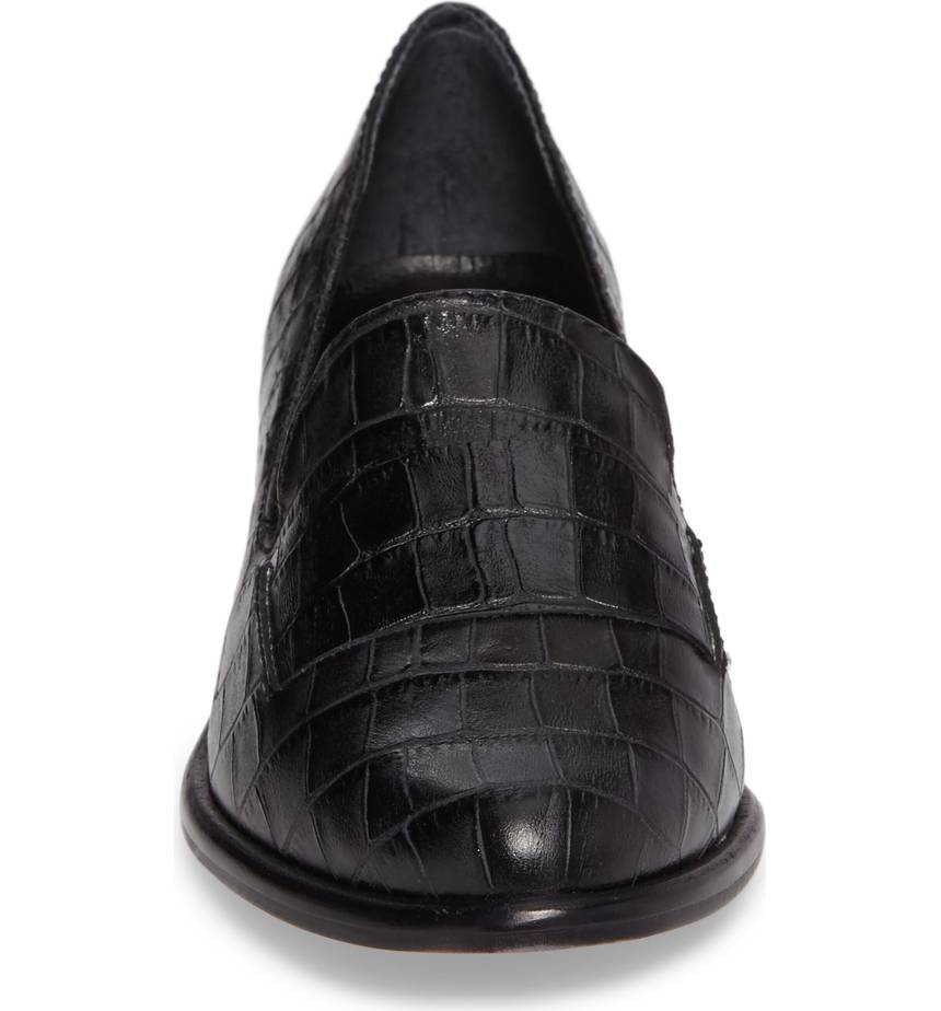 Black Croco Embossed Almond Toe Low-Heel Women's Loafers