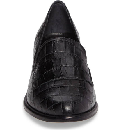 Black Croco Embossed Almond Toe Low-Heel Women's Loafers