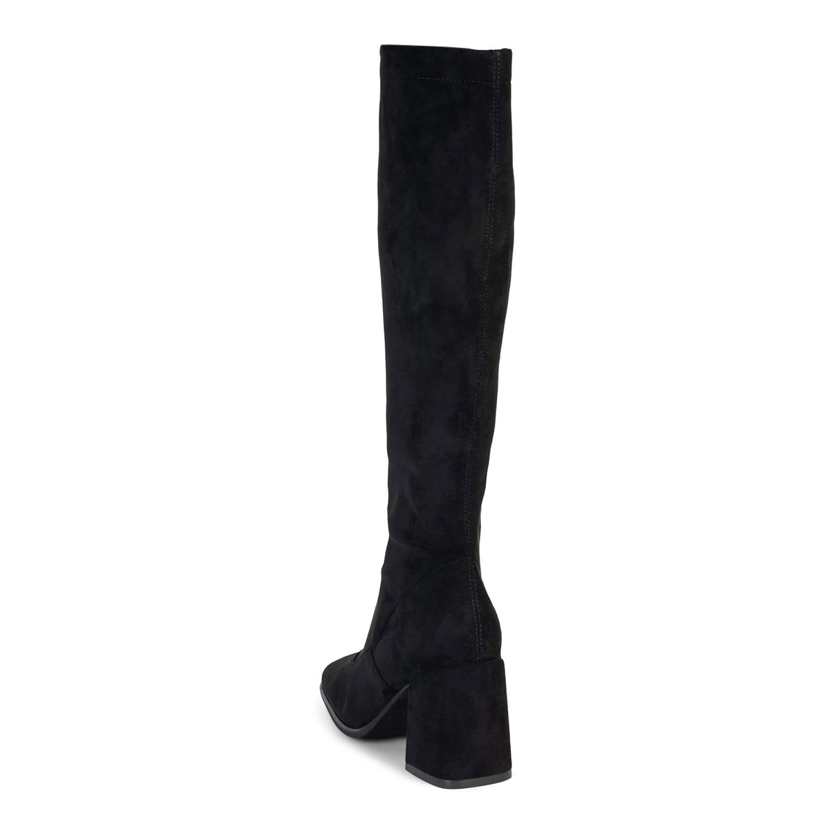 Black Lace Up Square Toe Chunky Heel Knee High Boots for Women