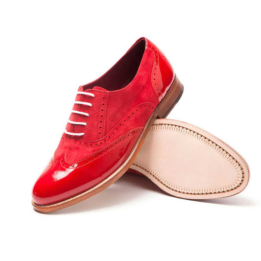 Classic Patent Brogues Women's Oxfords Lace-Up Flats in Red