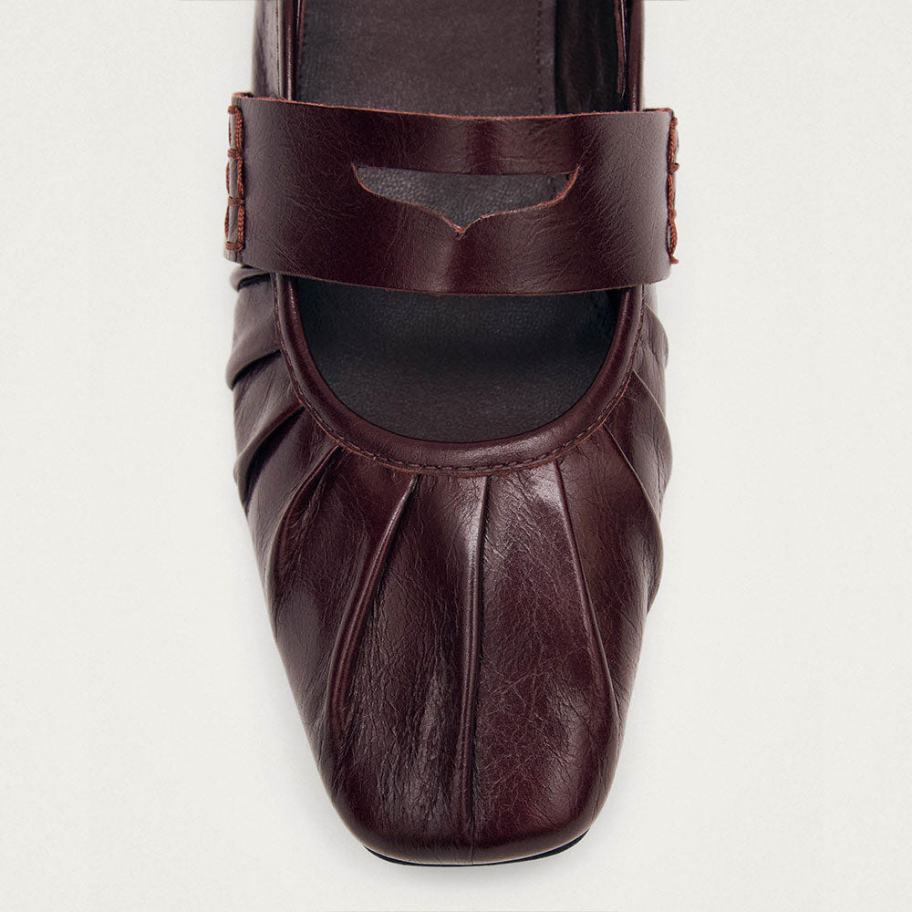 Vegan Leather Square Toe Mary Jane Maroon Ballet Flats with a Strap