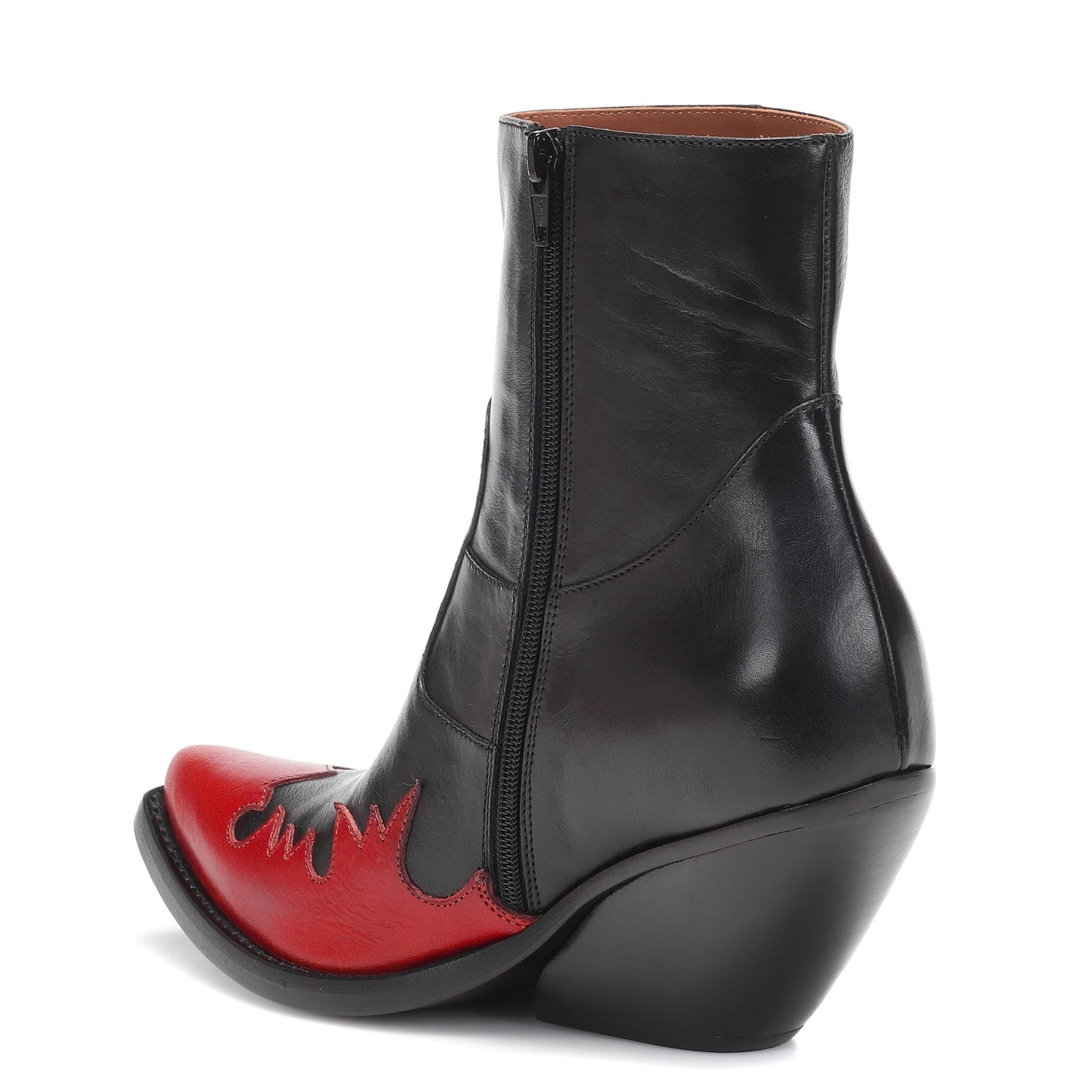 Black & Red Flame Booties Pointed Toe Wedge Western Ankle Boots