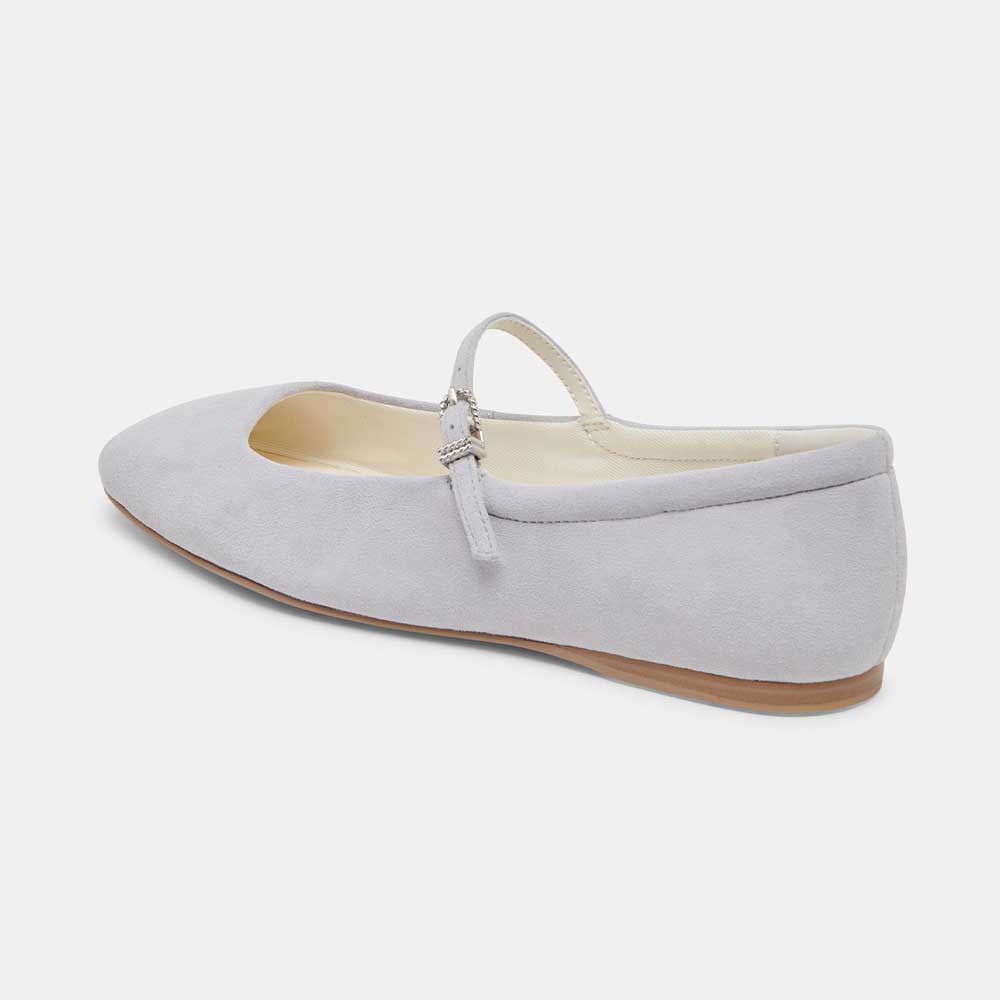 FSJ Gray Vegan Suede Square Toe Casual Flats with Buckle Strap