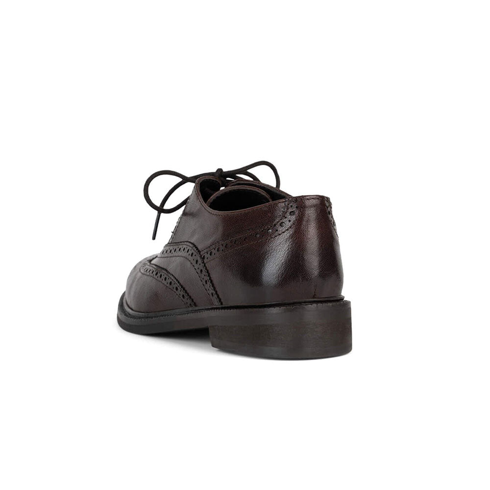 Dark Brown Round Toe Lace Up Vintage Wingtip Flats