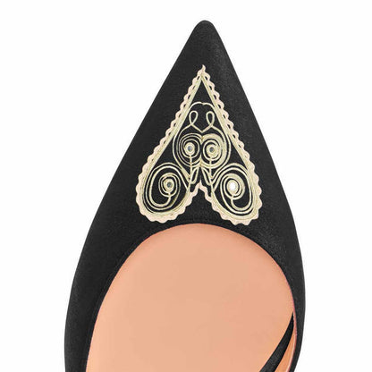 Women's Pointed Toe Heart Pattern Stiletto Heel Black Pumps