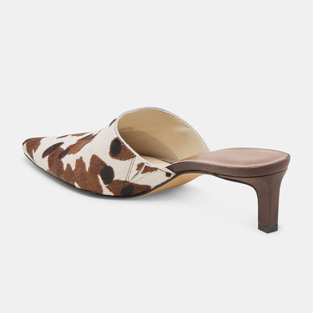 Beige & Brown Cow Print Pointed Toe Stiletto Heel Women's Mules Shoes