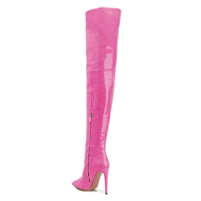 Y2K Hot Pink Patent Leather Thigh High Heel Boots