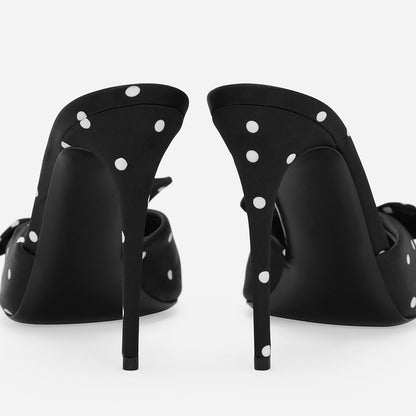 Black & White Polka Dot Open Toe Stiletto Heel Mules Shoes with Knot
