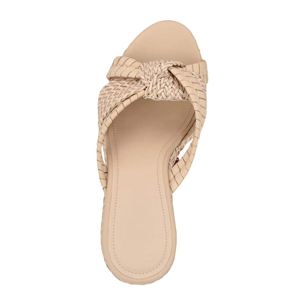 Beige Woven Open Toe Wedge Heel Knot Mules Sandals with Platform