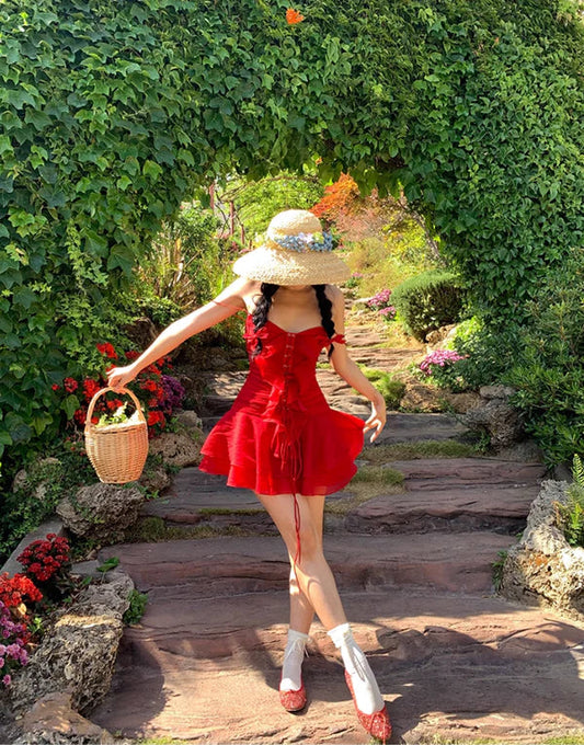 Cute Red Sweetheart Spaghetti Strap Short A-Line Chiffon Party Dress Cocktail Dress Homecoming Dress TP4430