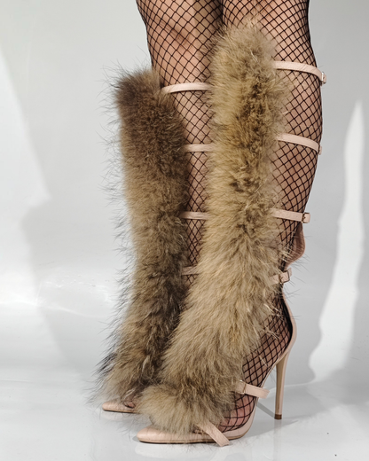 Darko Strap Faux Fur Sandals In Nude
