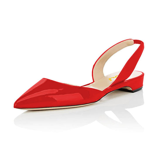 Red Patent Leather Slingback Shoes Pointed Toe Comfortable Flats
